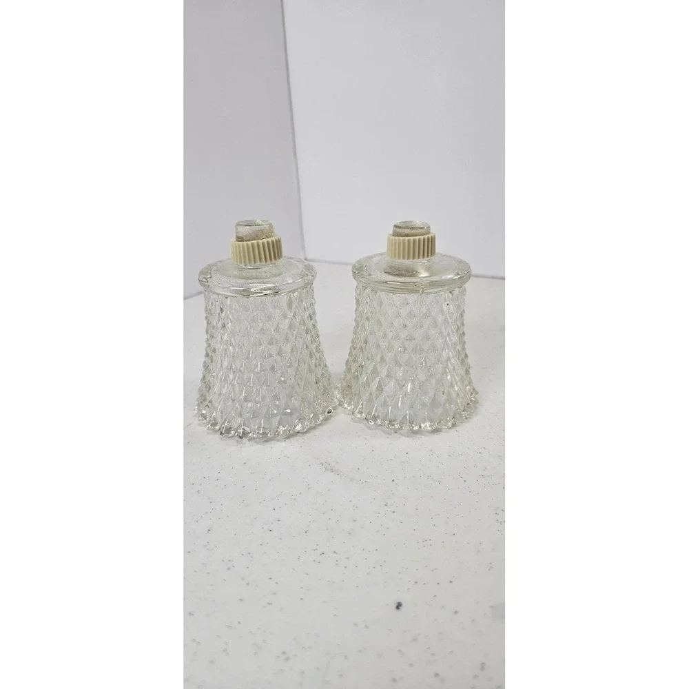 VTG Clear Diamond Point‎ Glass Peg Votive Sconce Candle Holders Homco Set of 2